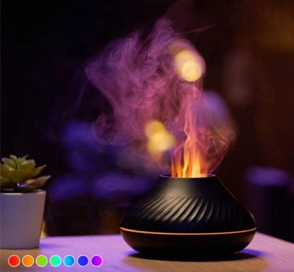 GearUP DQ705 Volcanic Flame Mini Humidifier With Color Night Light- Black