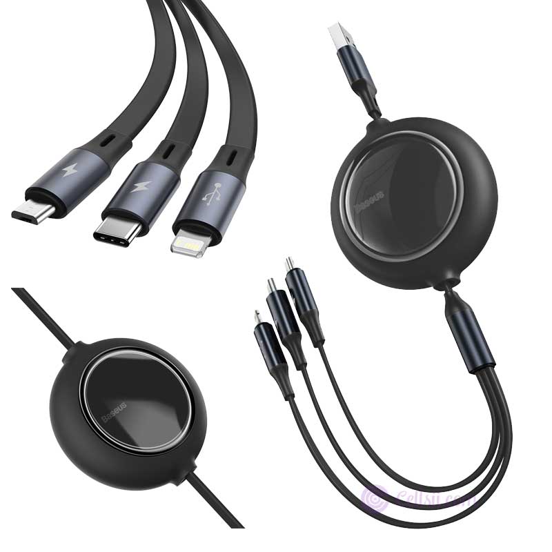 Baseus 3-in-1 Fast Charging Data Cable Baseus Bright Mirror 2 Series Retractable 3-in-1 Fast Charging Data Cable USB to M+L+C 3.5A