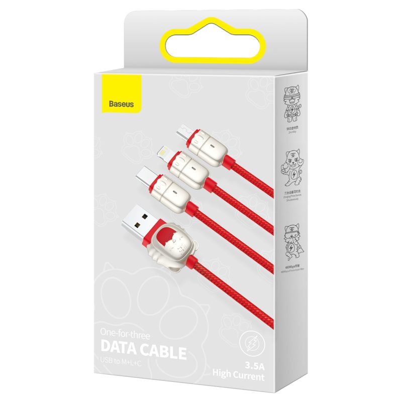 Baseus One-for-Three Data Cable USB to M+L+C (CASX010009) - Image 3