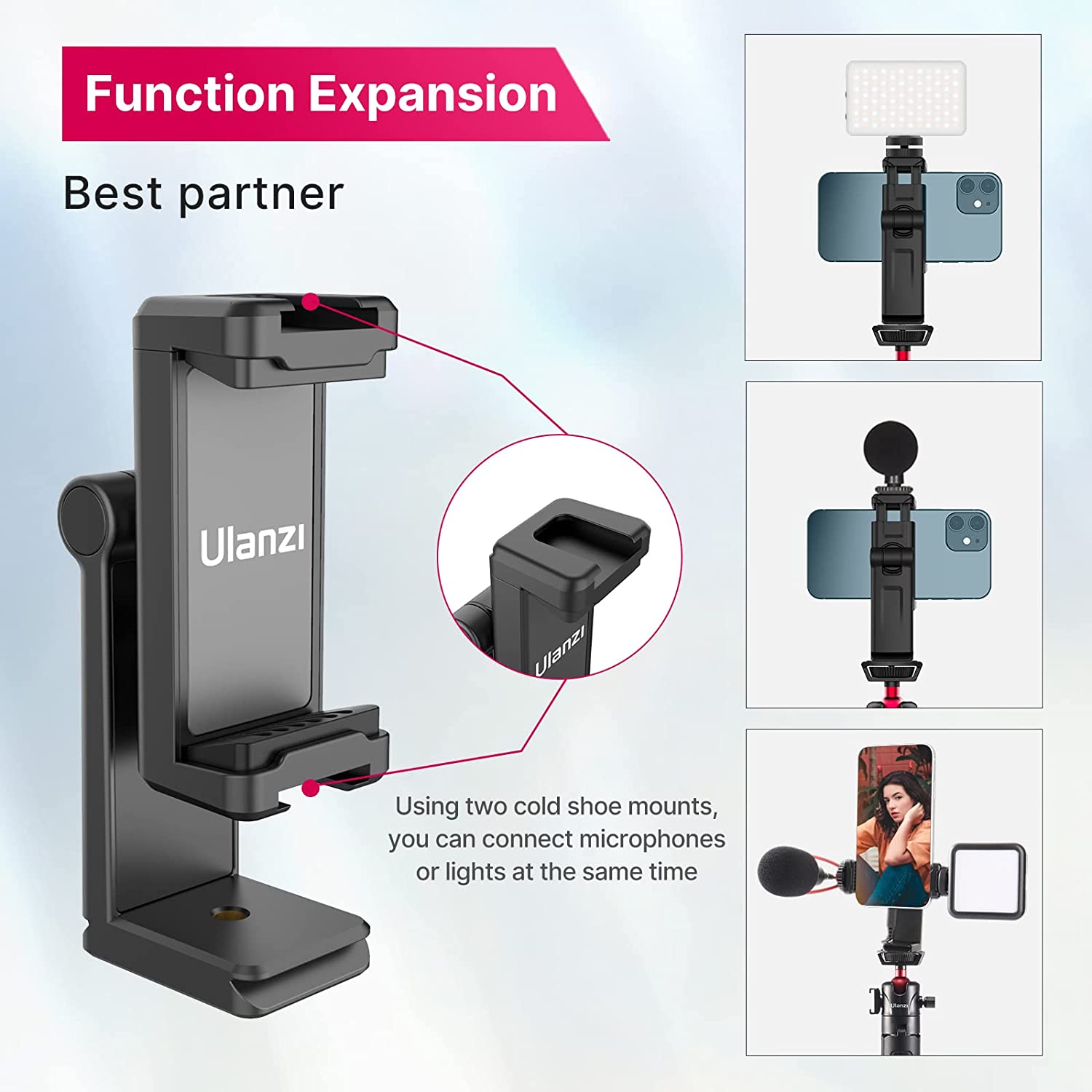 Ulanzi ST-22 360º Rotatable And Tiltable Mobile Holder Only With Double Cold Shoe Mount - Image 2